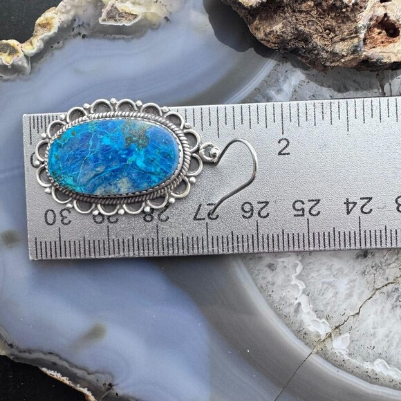 Sterling Silver Southwestern Style Oval Shattuckite Dangle Earrings For Women #1 - Picture 10 of 10